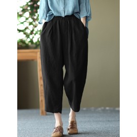 Women Solid Pocket Elastic Waist Casual Harem Pants Women Solid Pocket Elastic Waist Casual Harem Pants