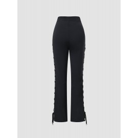 Solid Two Sides Lace Up Hollow Zip Front Pants