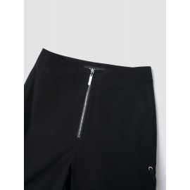 Solid Two Sides Lace Up Hollow Zip Front Pants