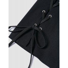 Solid Two Sides Lace Up Hollow Zip Front Pants