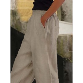 Women Solid Side Split Button Cuff Cotton Cropped Pants Women Solid Side Split Button Cuff Cotton Cropped Pants