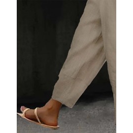 Women Solid Side Split Button Cuff Cotton Cropped Pants Women Solid Side Split Button Cuff Cotton Cropped Pants