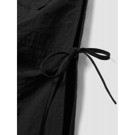 Cut Out Side Tie Drawstring Waist Pocket Solid Pants Cut Out Side Tie Drawstring Waist Pocket Solid Pants