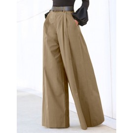 Women Solid Pleated High Waist Casual Wide Leg Pants Women Solid Pleated High Waist Casual Wide Leg Pants