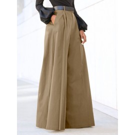 Women Solid Pleated High Waist Casual Wide Leg Pants Women Solid Pleated High Waist Casual Wide Leg Pants