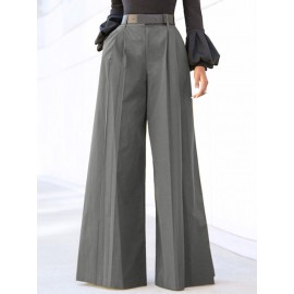 Women Solid Pleated High Waist Casual Wide Leg Pants Women Solid Pleated High Waist Casual Wide Leg Pants