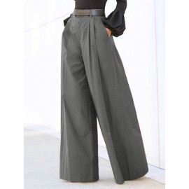 Women Solid Pleated High Waist Casual Wide Leg Pants Women Solid Pleated High Waist Casual Wide Leg Pants