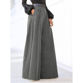 Women Solid Pleated High Waist Casual Wide Leg Pants Women Solid Pleated High Waist Casual Wide Leg Pants