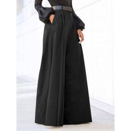 Women Solid Pleated High Waist Casual Wide Leg Pants Women Solid Pleated High Waist Casual Wide Leg Pants