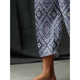 Women Vintage Argyle Print Vacation Cropped Pants With Pocket Women Vintage Argyle Print Vacation Cropped Pants With Pocket