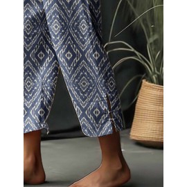 Women Vintage Argyle Print Vacation Cropped Pants With Pocket Women Vintage Argyle Print Vacation Cropped Pants With Pocket