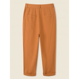 Solid Pocket Pleated Zip Front Casual Pants For Women