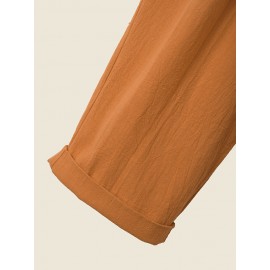 Solid Pocket Pleated Zip Front Casual Pants For Women