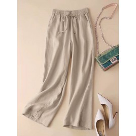 Women Solid Drawstring Waist Cotton Casual Straight Pants Women Solid Drawstring Waist Cotton Casual Straight Pants