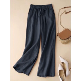 Women Solid Drawstring Waist Cotton Casual Straight Pants Women Solid Drawstring Waist Cotton Casual Straight Pants