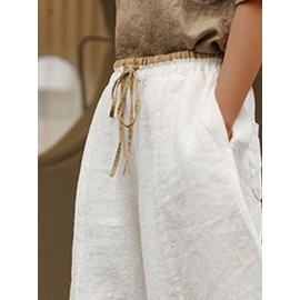 Women Plain Texture Contrast Drawstring Waist Cotton Pants