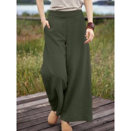 Women Solid Color Cotton Casual Wide Leg Pants Women Solid Color Cotton Casual Wide Leg Pants