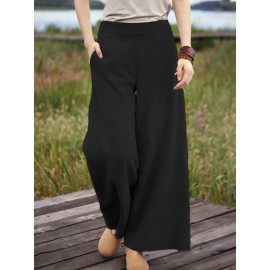 Women Solid Color Cotton Casual Wide Leg Pants Women Solid Color Cotton Casual Wide Leg Pants