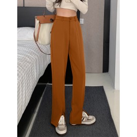 Solid High Waist Pocket Double Slit Hem Tailored Pants Solid High Waist Pocket Double Slit Hem Tailored Pants