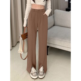 Solid High Waist Pocket Double Slit Hem Tailored Pants Solid High Waist Pocket Double Slit Hem Tailored Pants