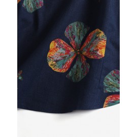 Women Colorful Floral Print Irregular Cuff Cropped Pants