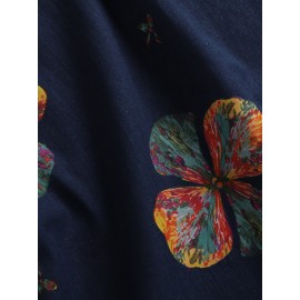 Women Colorful Floral Print Irregular Cuff Cropped Pants