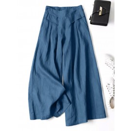 Women Plain Casual Cotton Wide Leg Pants With Pocket Women Plain Casual Cotton Wide Leg Pants With Pocket