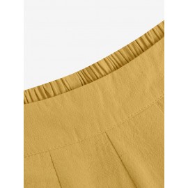 Women Plain Casual Cotton Wide Leg Pants With Pocket