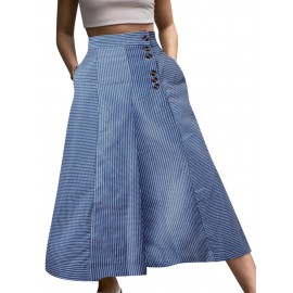 Striped Print Button Culottes For Women