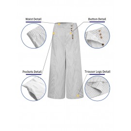 Striped Print Button Culottes For Women