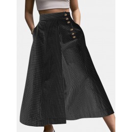 Striped Print Button Culottes For Women