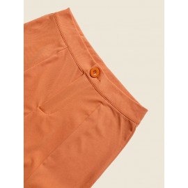 High Waist Solid Double Slit Hem Bootcut Leg Pants High Waist Solid Double Slit Hem Bootcut Leg Pants