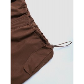 Women Solid Loose Drawstring Casual Cargo Pants Women Solid Loose Drawstring Casual Cargo Pants