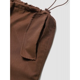 Women Solid Loose Drawstring Casual Cargo Pants Women Solid Loose Drawstring Casual Cargo Pants