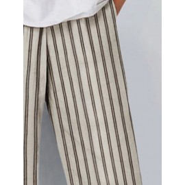 Women Striped Irregular Cuff Casual Cropped Pants Women Striped Irregular Cuff Casual Cropped Pants