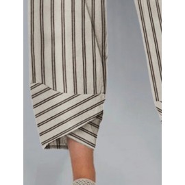 Women Striped Irregular Cuff Casual Cropped Pants Women Striped Irregular Cuff Casual Cropped Pants