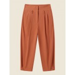 Women Solid High Waist Button Hem Casual Pants