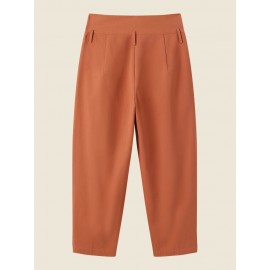 Women Solid High Waist Button Hem Casual Pants Women Solid High Waist Button Hem Casual Pants