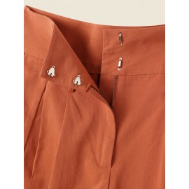 Women Solid High Waist Button Hem Casual Pants Women Solid High Waist Button Hem Casual Pants