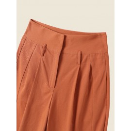 Women Solid High Waist Button Hem Casual Pants Women Solid High Waist Button Hem Casual Pants