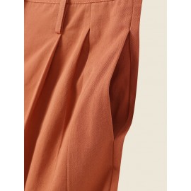 Women Solid High Waist Button Hem Casual Pants Women Solid High Waist Button Hem Casual Pants