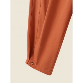 Women Solid High Waist Button Hem Casual Pants Women Solid High Waist Button Hem Casual Pants