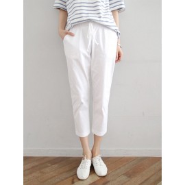 Leisure Solid Drawstring Pocket Cotton Pants Leisure Solid Drawstring Pocket Cotton Pants