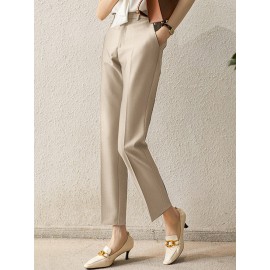 Solid Pocket Tailored Pants For Women
