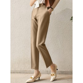 Solid Pocket Tailored Pants For Women