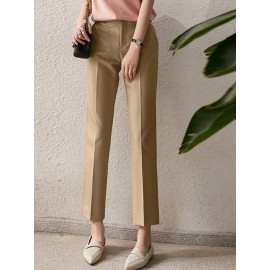 Solid Pocket Tailored Pants For Women