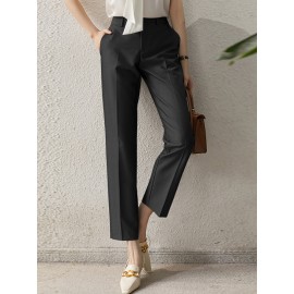 Solid Pocket Tailored Pants For Women