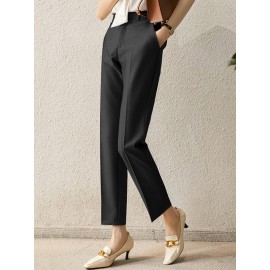 Solid Pocket Tailored Pants For Women