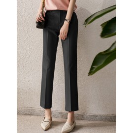 Solid Pocket Tailored Pants For Women