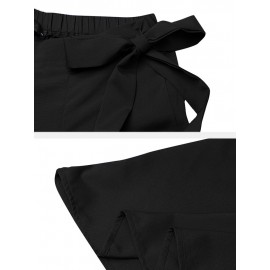 Solid Color Wide-legged Bowknot Belt Pleated Loose Pants Solid Color Wide-legged Bowknot Belt Pleated Loose Pants